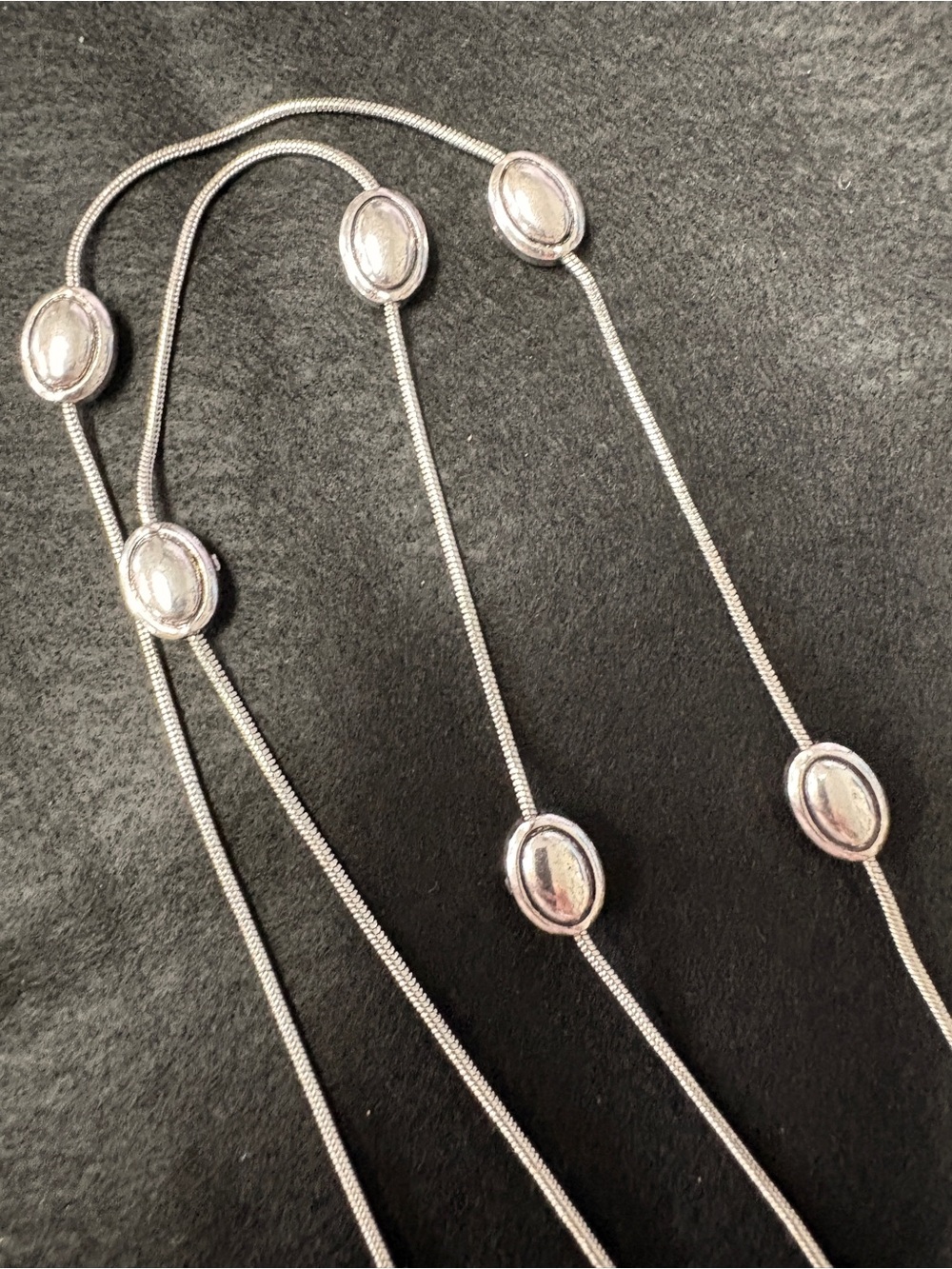 Elegant Silver Station Bead Long Necklace - Women Jewelry Heavy in weight